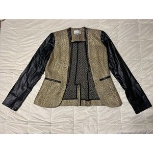 Vintage Alberto Makali Jacket Knit & Faux Leather Blazer Suit Coat Size 4 Small